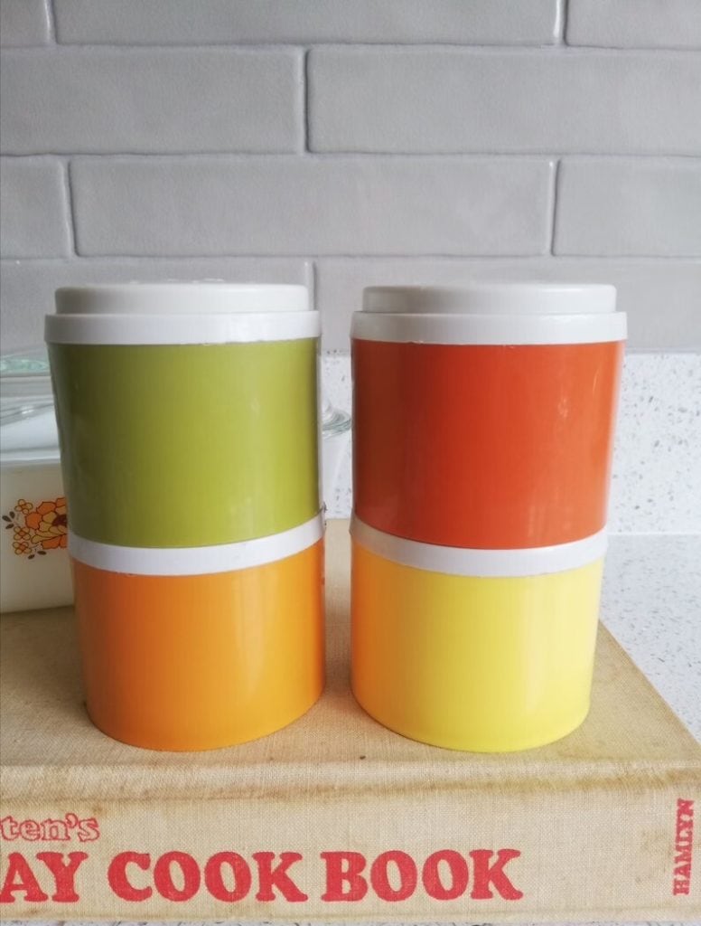 Vintage Tupperware Set Of Two Apple/Almond Color Canisters W Lids