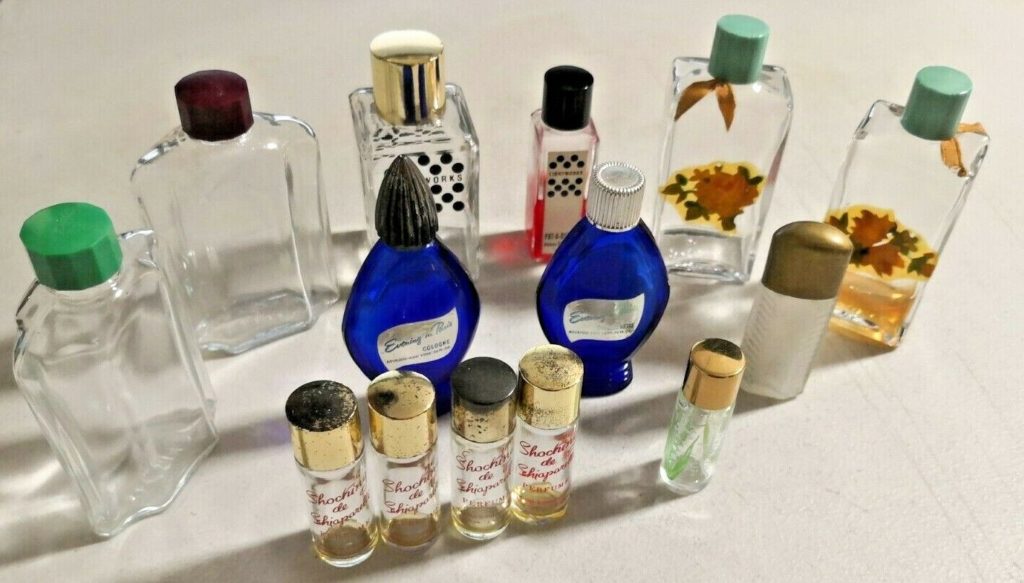 Lot 4 Pcs Vintage Glass Perfume Bottle 1 Empty 3 Full 1/8 to 