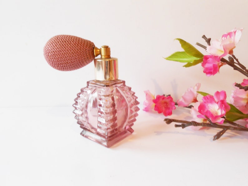 Vintage Rose Perfume Bottle with Atomizer, Small Glass Scent Bottle, Romantic Gift Her, Ladies Holiday Gift